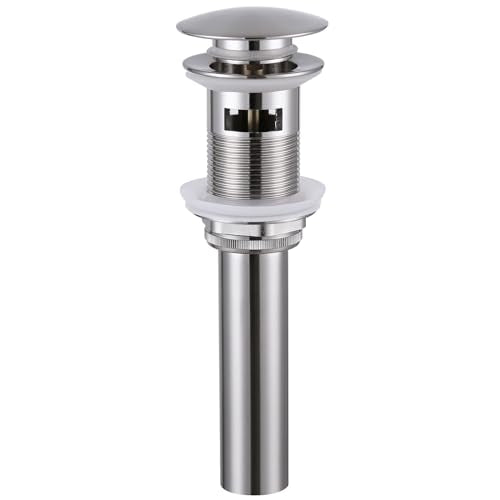 Angle Simple Bathroom Sink Drain, Brass Pop Up Drain Stopper for Vanity Sink with Overflow, Brushed Nickel - color: Brushed Nickel