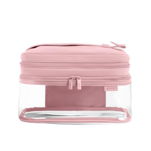Away Clear Cosmetic Case - Water-Repellent Transparent Cosmetic Bag with 2 Compartments, Brush Holder, Interior Zip Pocket - Blush Pink - color: Blush Pink