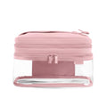 Away Clear Cosmetic Case - Water-Repellent Transparent Cosmetic Bag with 2 Compartments, Brush Holder, Interior Zip Pocket - Blush Pink - color: Blush Pink