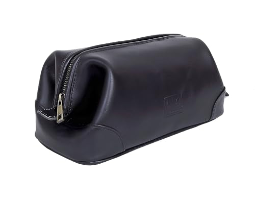 HLC Leather Toiletry Bag for Men Best Gift Premium Genuine Dopp Kit Shaving Kit Organizer Travel Kit Pouch Bag 10 inch Size (Black) - color: Black