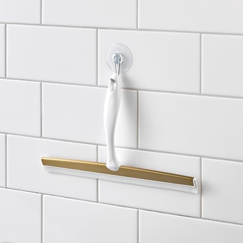iDesign Bathroom Shower Squeegee, White/Soft Brass | Wall Hook Included - color: White/Soft Brass, style: Pack of 1