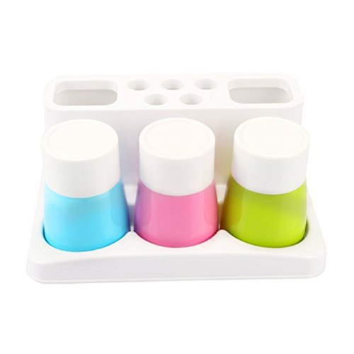 Toothbrush Holder 5 Hole Toothpaste Stand Bathroom Organizer with 3 Rinse cups for Family Set