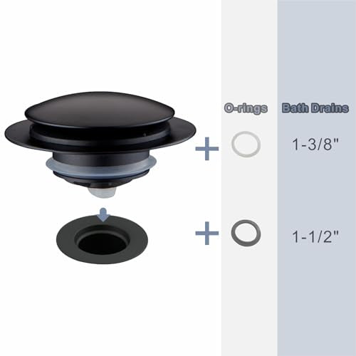 Matte Black Tub Drain Stopper, Hidrop Pop Up Universal Tub Dain Tip Toe Bathtub Drain Stopper, Fit 1.375 to 1.5 Inches, Replaces Lift and Turn, Tip-Toe and Trip Lever Drains for Tub, EZ Installation - color: Black