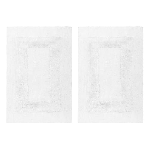 Cotton Craft 2 Piece Reversible Step Out Bath Mat Rug Set 17x24 White, 100% Pure Cotton, Super Soft, Plush & Absorbent, Hand Tufted Heavy Weight Construction, Full Reversible, Rug Pad Recommended - color: White, size: 17x24 Inches