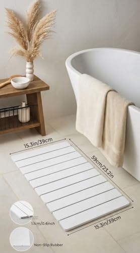 Premium Foldable Stone Bath Mat - Ultra Absorbent Quick Drying Compact Easy to Store & Clean Non-Slip Diatomaceous Earth Bath Shower Mat (White) - color: White