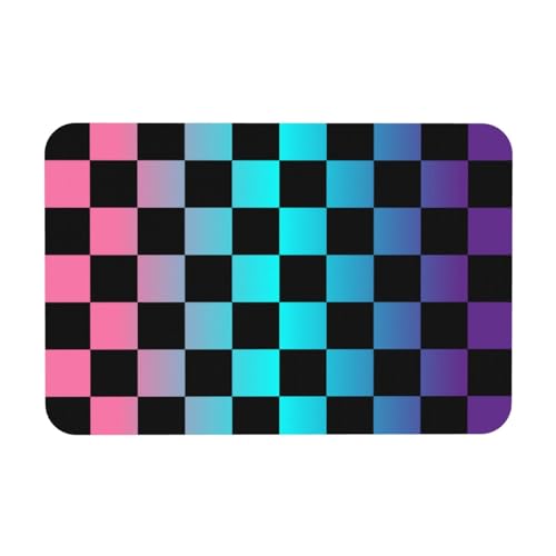 Black and Colorful Checkered Bath Mat Rugs 15.7x23.6 in, Diatomaceous Earth Bathroom Rug Fit Under Door Rubber Non-Slip Absorbent Bathroom Mat for Bathroom Kitchen Floor, Tub and Shower Sink - color: Checkered #03