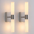 KUZZULL Wall Sconces Set of Two Brushed Nickel Bathroom Sconces Wall Decor Set of 2 Modern Wall Light Fixtures Metal Sconces Wall Lighting with Frosted Glass Shade Wall Mounted Lamp - color: satin nickel white