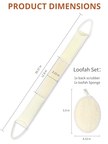 Natural Loofah Back Scrubber for Shower, Exfoliating Body Scrubber Loofah Set for Women and Men for Use in Shower Bath, Loofah Sponge to Clean Your Body and Back Deeply - 1 Count (Pack of 2)