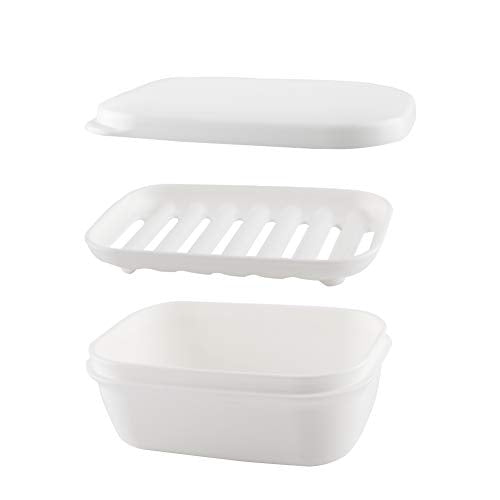 Soap Box Holder for Travel, Rectangular Soap Dish, Portable Sponge Case Tray with Drain for Shower, Camping, Gym - 2 Pack White - color: White