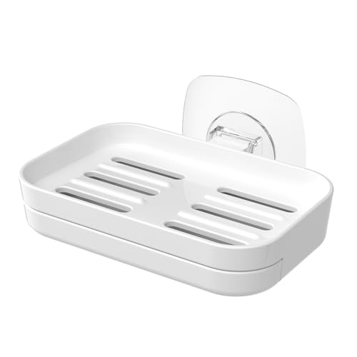 Soap Dish for Shower White Soap Holder Pull-Out Water Tray No Drilling Required Strong Fixation for Rv Bathroom and Kitchen Easy（1 Pack） - color: White