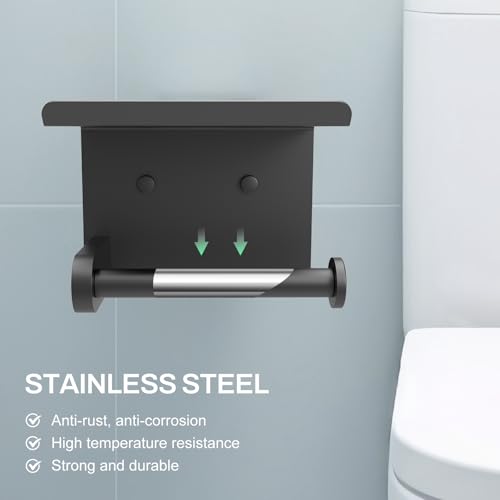 SetSail Toilet Paper Holder with Shelf Adhesive or Screw Bathroom Toilet Paper Roll Holders Wall Mount Matte Black Tissue Holder for Bathroom Hardware Accessories - color: Matte Black, size: 1 Packs