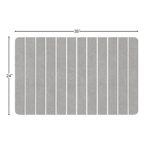 Pemberly Row Quick-Dry Diatomite Stone Bath Mat, 34x21 in, Gray, Slatted Design, Highly Absorbent, Fast-Drying for Bathroom, Non-Slip, Easy Care, Large Rollable Mat