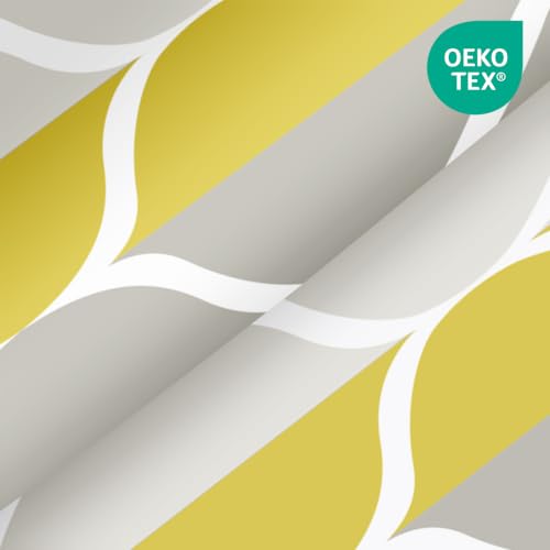 Yiatn Gray Yellow No Hook Shower Curtain with Liner Attached - Hotel Style with See Through Mesh Top Window, Modern Geometric Waterdrop Design,Waterproof and Washable, 71x74 INCH - color: Gray Yellow, size: 71"W x 74"L (Pack of 1)
