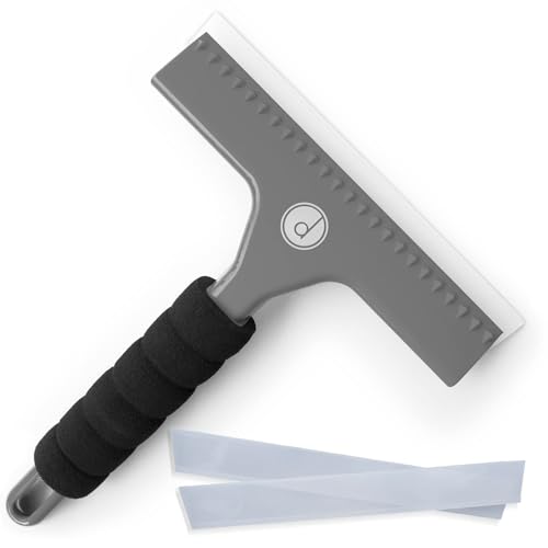 Squeegee for Shower Door, Car Windshield, and Glass Window - 2 Extra Silicone Replacement Blades - Foam Handle - Gray - color: Gray, size: Plastic