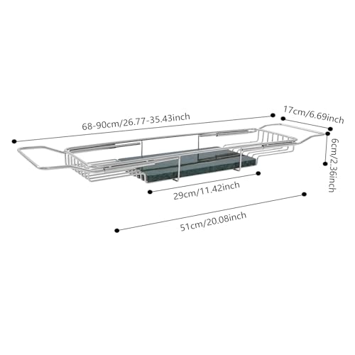 Expandable Bathtub Tray, Stainless Steel Bath Table Tray with Marble Board, Modern Luxury Bathtub Shelf for Bathrooms, Kitchen Sink (Silver + Green) - color: Silver + Green