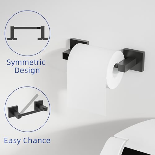 RUACQ 3 Pieces Bathroom Hardware Set, SUS 304 Stainless Steel Toilet Paper Holder, Towel Ring, 18-inch Towel Bar Set, Wall Mounted, Heavy Duty (Matte Black) - color: Matte Black, size: 3pcs