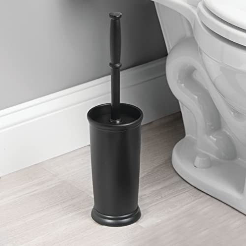 mDesign Toilet Bowl Brush and Holder - Covered Bathroom Toilet Brush - Standing Toilet Bowl Scrubber in Modern Holder - Compact, Space Saving, Deep Cleaning Brush for Toilet - Hyde Collection - Black - color: Black