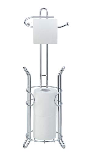SunnyPoint Freestanding Toilet Paper Holder with Storage – Holds 3 Spare Rolls, Heavy-Duty Steel, Chrome Finish, Easy Assembly, Space-Saving Bathroom Organizer - color: Chrome
