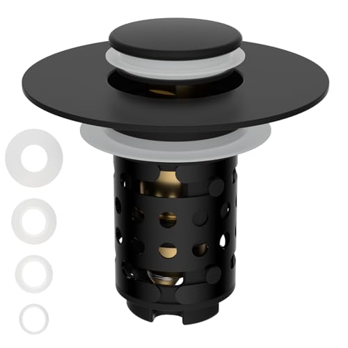 Universal Bathroom Sink Drain Stopper Hair Catcher, Matteblack | Upgraded with 2-Layer Detachable Filter Basket, 4 in 1 Pop Up Drain Strainer, Anti-Clog, Fit for 1.1''~2.36'' Sinks - color: Matteblack Finish
