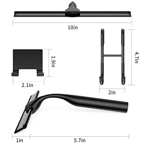 Shower Squeegee for Glass Doors, 10-Inch Stainless Steel Squeegee Bathroom Doors Mirror Car Windows with Matching Hooks Holder and Replacement Blade (Black) - color: Black, size: 10-inch