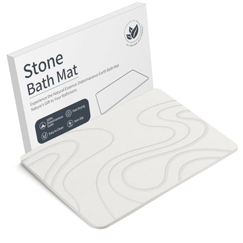 Veeloim Stone Bath Mat Diatomaceous Earth Shower Mat Non-Slip Super Absorbent Diatomite Stone Mats for Bathroom Floor/Kitchen Counter Quick Drying Natural Easy to Clean(23.6''×15.4" White) - color: Line2-white