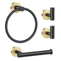 Lairuier Bathroom Hardware Set, 4-Piece Towel Holder Set Include Toilet Paper Holder,Towel Ring and 2 Towel Hooks Stainless Steel Wall Mounted Bathroom Hardware Accessories Set (Black and Gold) - color: Black Gold, size: Set A
