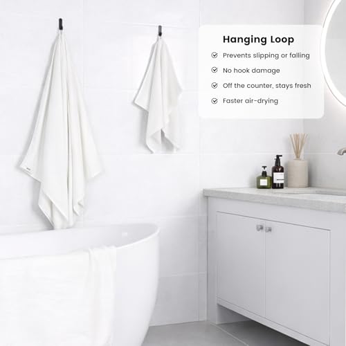 SEMAXE 8-Piece Cotton Bath Towel Set with Hanging Loops for Bathroom, White | Complete starter set for daily showers, sink-side use, small bathrooms, and guest baths, OEKO-TEX certified, easy care - color: A03: White