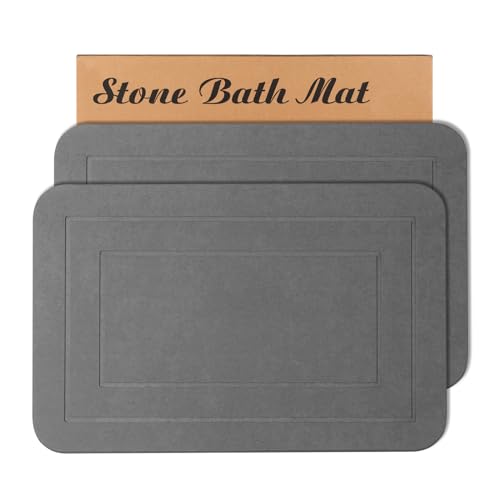 2 Pack Stone Bath Mat, Diatomaceous Earth Shower Mat, Non-Slip Super Absorbent Quick Drying Bathroom Kitchen Floor Mat (Grey, 24x15) - color: Grey Rectangle