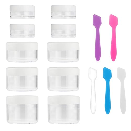 Accmor 10 Pieces Makeup Travel Containers with Lids 0.11/0.18/0.35/0.53/0.7 OZ Size Cosmetic Jars with 5 Pieces Mini Spatulas for Gift, Plastic Container Jars for Travel Storage Makeup (White Color) - color: White