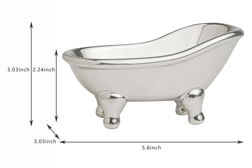 5.6" Ceramic Mini Bathtub Soap Dish Decortative Clawfoot Bathroom Soap Dish (Silver) - color: Silver