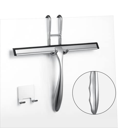 Shower Squeegee for Glass Doors,12-Inch Shower Glass Squeegee, Sliver Shower Squeegee for Shower Doors,Mirror,Windows, with Shower Door Hook and Adhesive Hook - color: Sliver, size: 12-Inch