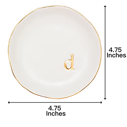 COLLECTIVE HOME Ceramic Jewelry Tray, Trinket Dish, Gifts for Women (D) | Mother's Day, Birthday, Christmas, Engagement Gifts, Vanity, Nightstand Decor, Embossed Gold Monogram Ring Dish with Gift Box - color: D