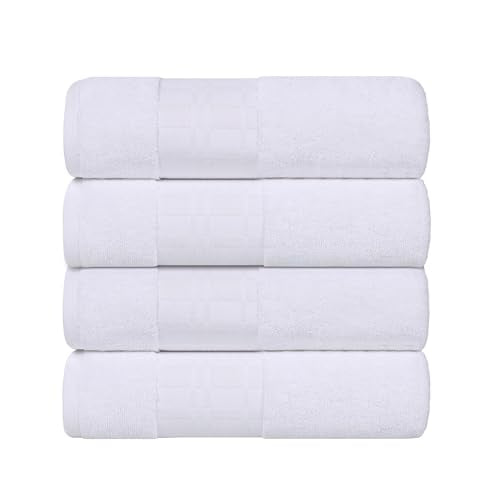 Superior 4-Piece Cotton Bath Towel Set, Geometric Design, Dobby Border, Body Towel for Bathroom, Guest Bath, Spa, Resort, Hotel, Airbnb, Home Essentials, Adult, Kids, Larissa Collection, White-White - color: White-white, size: Bath Towel Set (4-pack)