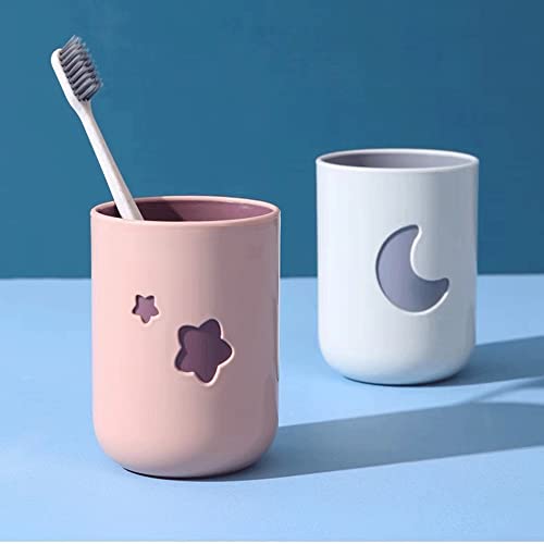 Two-Color Lucky Pair Cup Bathroom Toothbrush Cup Household Cartoon Star Moon Water Cup (Pink & White) - color: Pink & White