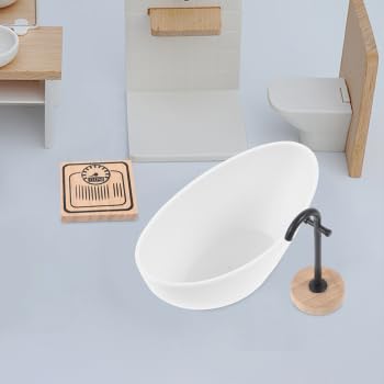 Miniature Dollhouse Bathroom Set: 5Pcs 1:12 Scale Realistic Furniture Toilet Bathtub Sink Model Mini Shower Room DIY Adornments Accessories Decoration - style: B