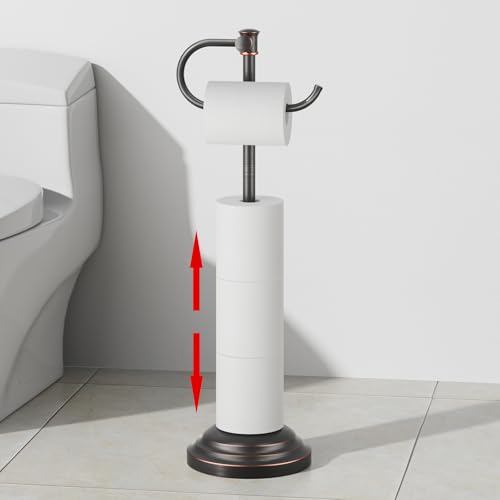 RUMOSE Toilet Paper Holder Stand for Floor, Oil Rubbed Bronze Bathroom Free Standing Toilet Tissue Roll Holder with Storage, Adjustable 17-25 Inch, SUS304 Stainless Steel - color: Oil Rubbed Bronze