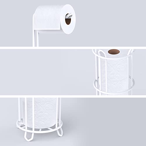 Meangood Toilet Paper Holder Stand and Tissue Paper Roll Dispenser for 4 Mega Rolls, Bathroom Free Standing Tissue Roll Storage Holder Rack, Metal Wire (White) - color: White