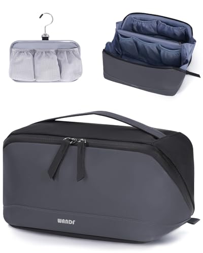 WANDF PU Leather Toiletry Bag for Men, Dopp Kit with Hanging Pouch | Water-Resistant Fabric, Travel Bag for Toiletries, Compact Storage, Shaving Accessories, Weekend Trips - color: Medium Plus, Dark Gray, size: Medium Plus
