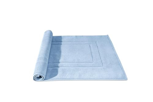 Feather & Stitch 2 Piece Towel Like Bath Mats (30x21 Inch) 100% Cotton Terry Bath Mats, Bathroom Shower Floor Mats [NOT A Bathroom Rug], Soft Absorbent Washable Mats - Sky Blue - color: Sky Blue