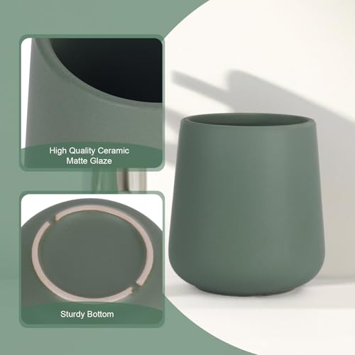 INGOFIN Ceramic Toothbrush Holder, 12 oz Bathroom Toothbrush Holder Ceramic Holder for Toothbrush, Toothpaste Holder and Cup, Matte Green - color: Matte Green