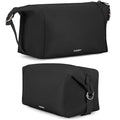 KAZAY Expandable Toiletry Bag with Side Clips for Adjustable Sizing, Premium High-Density Nylon, Open Wide Zipper, Stylish, Water Resistant, Cosmetic Bag, Makeup Bag, Full-Size Bottles, Unisex (Black) - color: Black