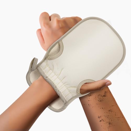 Exfoliating Glove (Original) Machine Washable Newly Upgraded With Thumb Holes Korean Body Scrubber 100% Vegan Viscose Exfoliating Mitt for Dead Skin Removal, Keratosis Pilaris & Self-Tan Prep - color: 1Pack-Beige