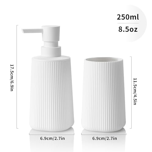 YAUKPH Bathroom Accessories Set 2 Piece Soap Dispenser and Toothbrush Holder for Bathroom Countertop Striped White - color: Striped White