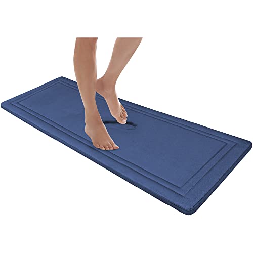 MICRODRY Quick Drying Memory Foam Framed Bath Mat with GripTex Skid-Resistant Base, Runner - 24x58, Blue - color: Blue, size: 24" x 58"