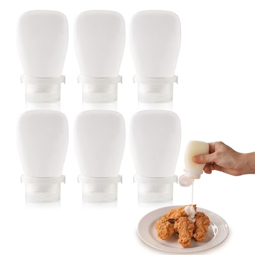 6 Pack Tiny Silicone Condiment Squeeze Bottles Small Salad Dressing Bottles to Go Travel Salad Dressing Containers for Lunch Box 60ml/2 oz Travel Sauce Bottle with Labels - size: 2 fl oz (60 ml)