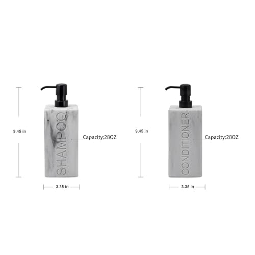 Rectangular Resin Dispenser Premium Bathroom Shampoo Conditioner Body Wash Bottle Modern Refillable Pump Design - color: Marble