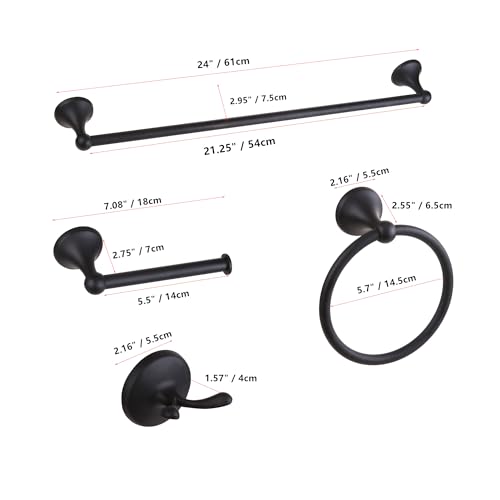4 Pieces Matte Black Bathroom Hardware Set,Wall Mounted 23.6 inch Towel Bar Set Matte Black,Towel Rack Set,Toilet Paper Holder,Matte Black Bathroom Accessories Set, YM0254-B - color: Matte Black