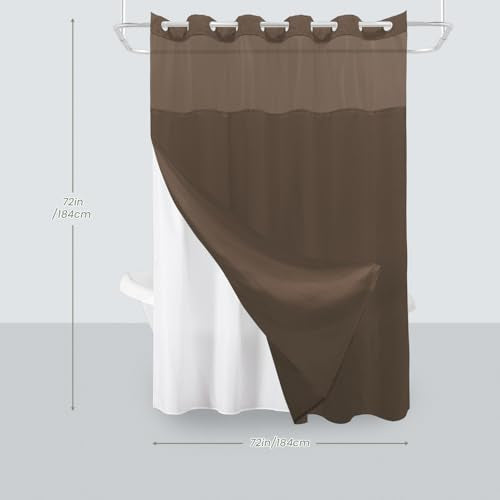 Inhousolu No Hook Shower Curtain with Snap-in Fabric Liner, Waffle Weave 230 GSM Polyester, Weighted Hem, Water Repellent Washable, Mesh Top Window 72" W x 72" L Brown - color: Brown, size: 72"W x 72"L (Pack of 1)