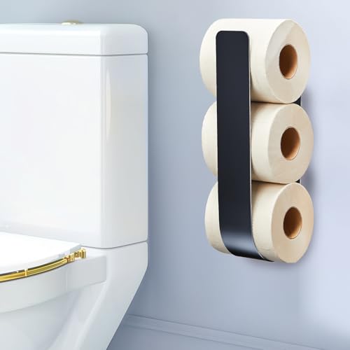 Toilet Paper Storage Wall Mount, Over The Tank Extra Toilet Paper Holder for 3 Rolls Tissue, Metal Tissue Roll Storage Stand for Bathroom, RV Adhesive Loo Roll Holder (Black) - color: Black