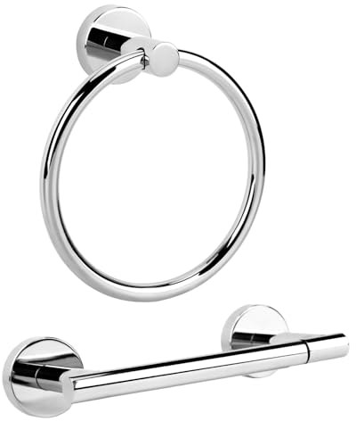 Polished Chrome Toilet Paper Holder Set, Stainless Steel Towel Ring, Double Post Pivoting Toilet Paper Holder and Hand Towel Holder Set for Bathroom, Bathroom Hardware Accessories Set Silver - color: Chrome